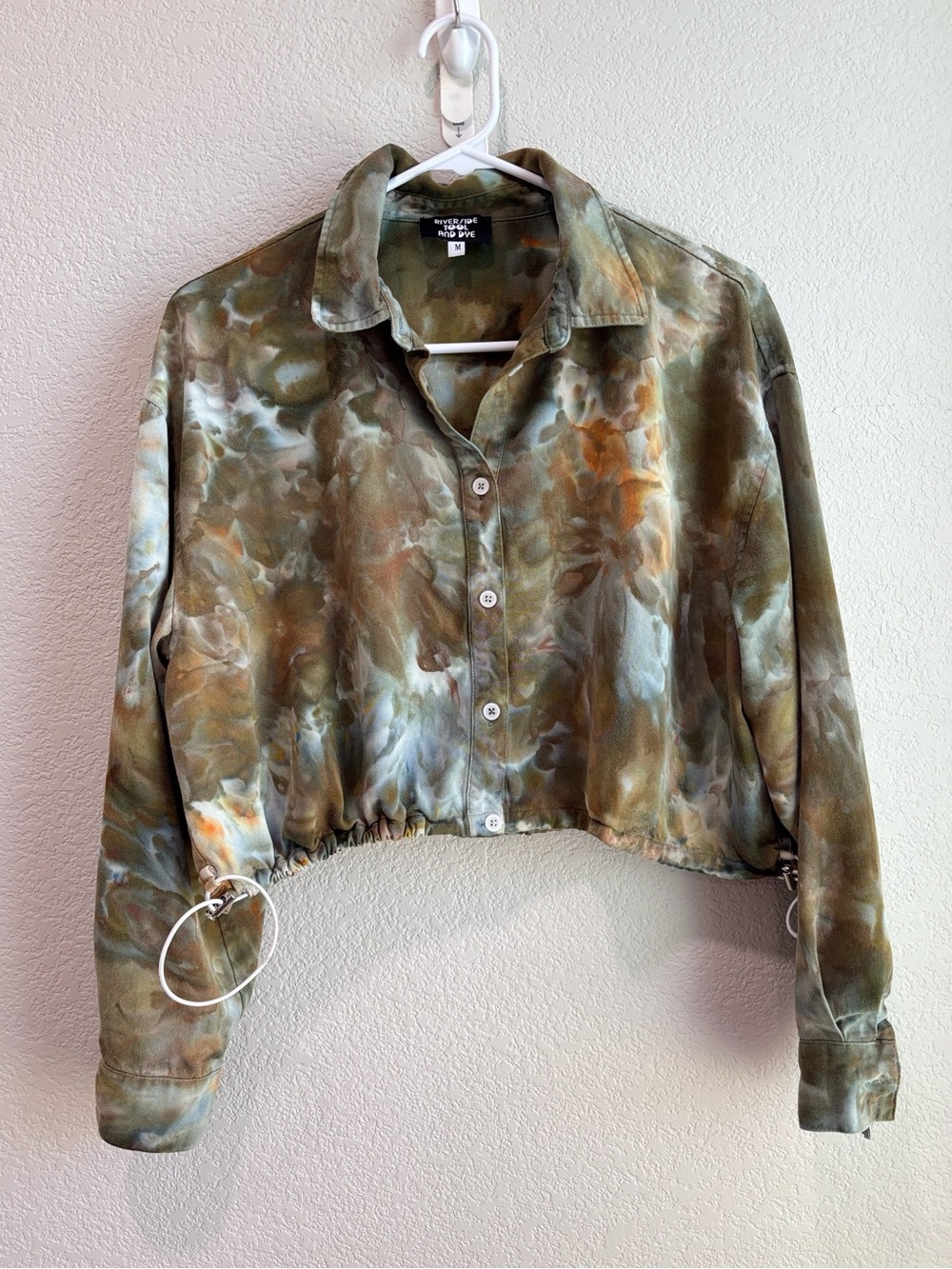 Riverside Tool & Dye Cargo Top Cropped Button Down Long Sleeve Shirt Medium